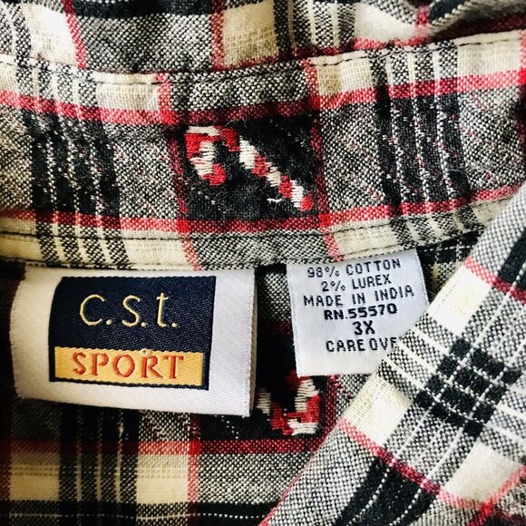 C.S.T. Sport Christmas Flannel Shirt Red White Silver Stripe Holly Candy Cane 3X - Picture 5 of 7